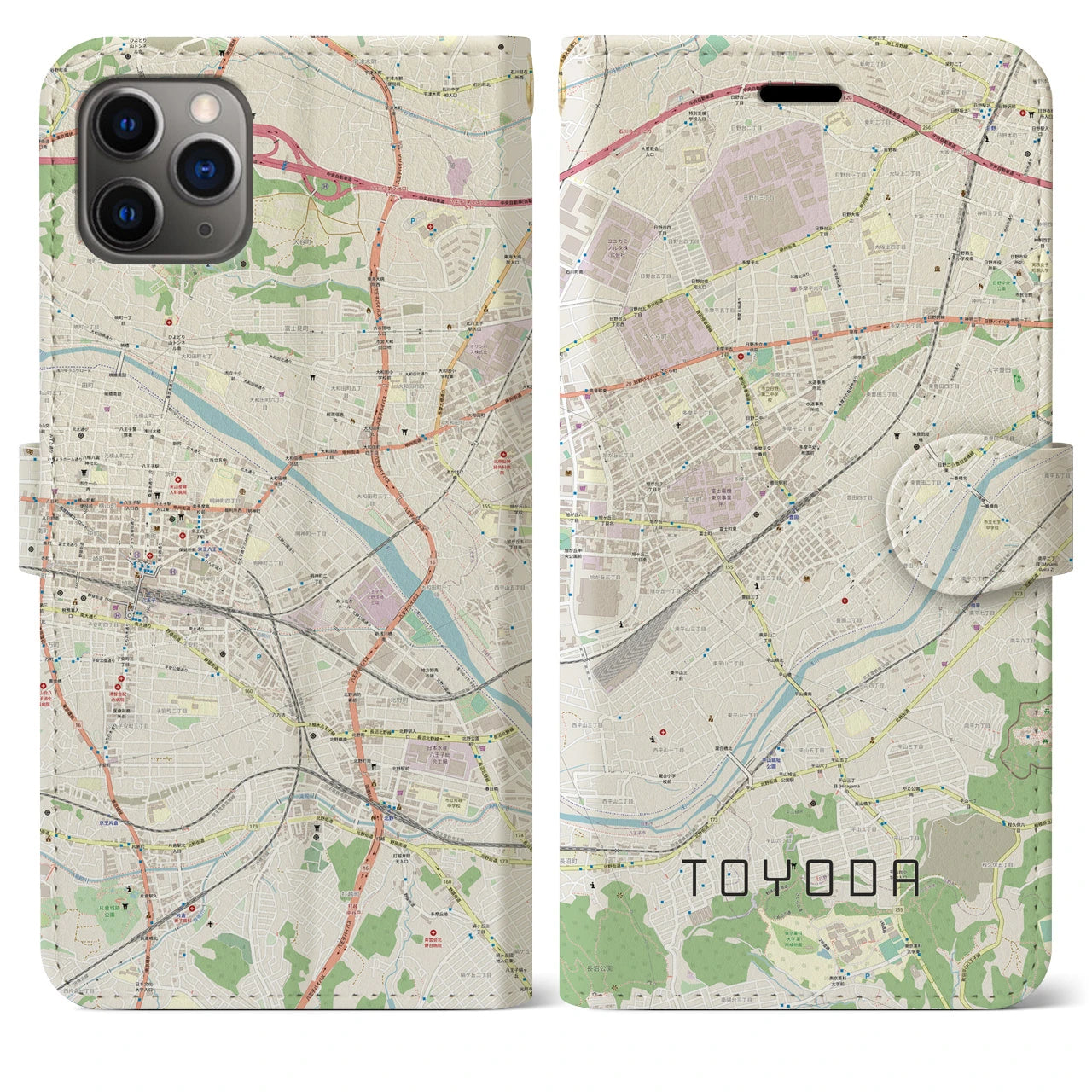 【豊田(東京都)】地図柄iPhoneケース(手帳タイプ)ナチュラル・iPhone 11 Pro Max 用