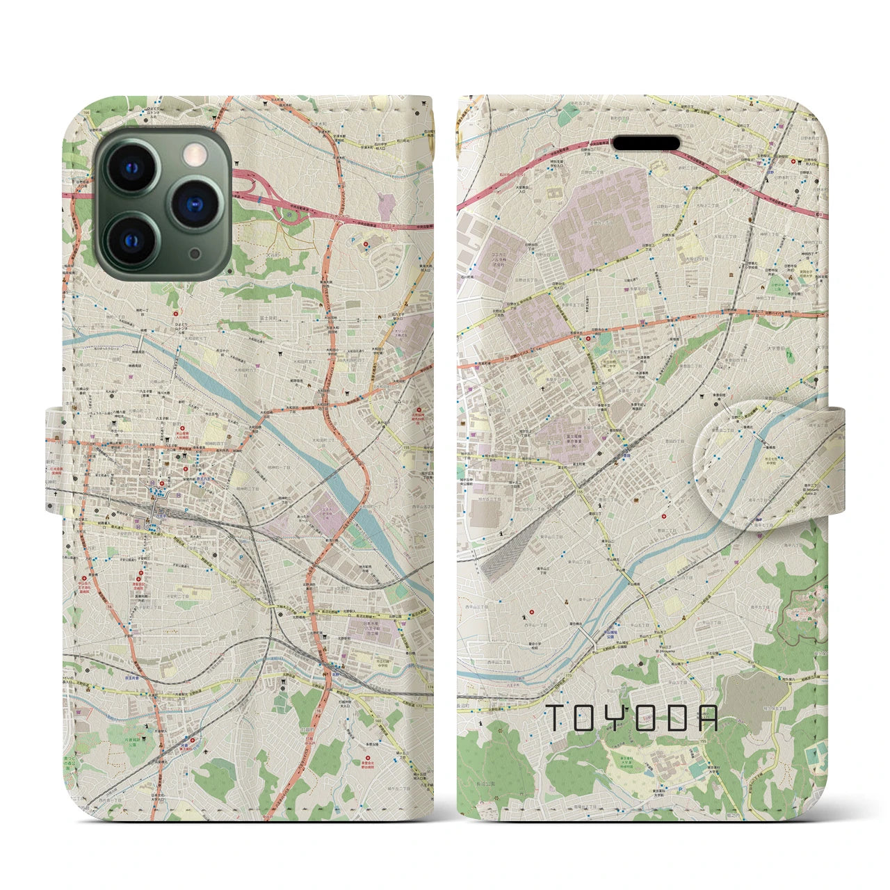 【豊田(東京都)】地図柄iPhoneケース(手帳タイプ)ナチュラル・iPhone 11 Pro 用