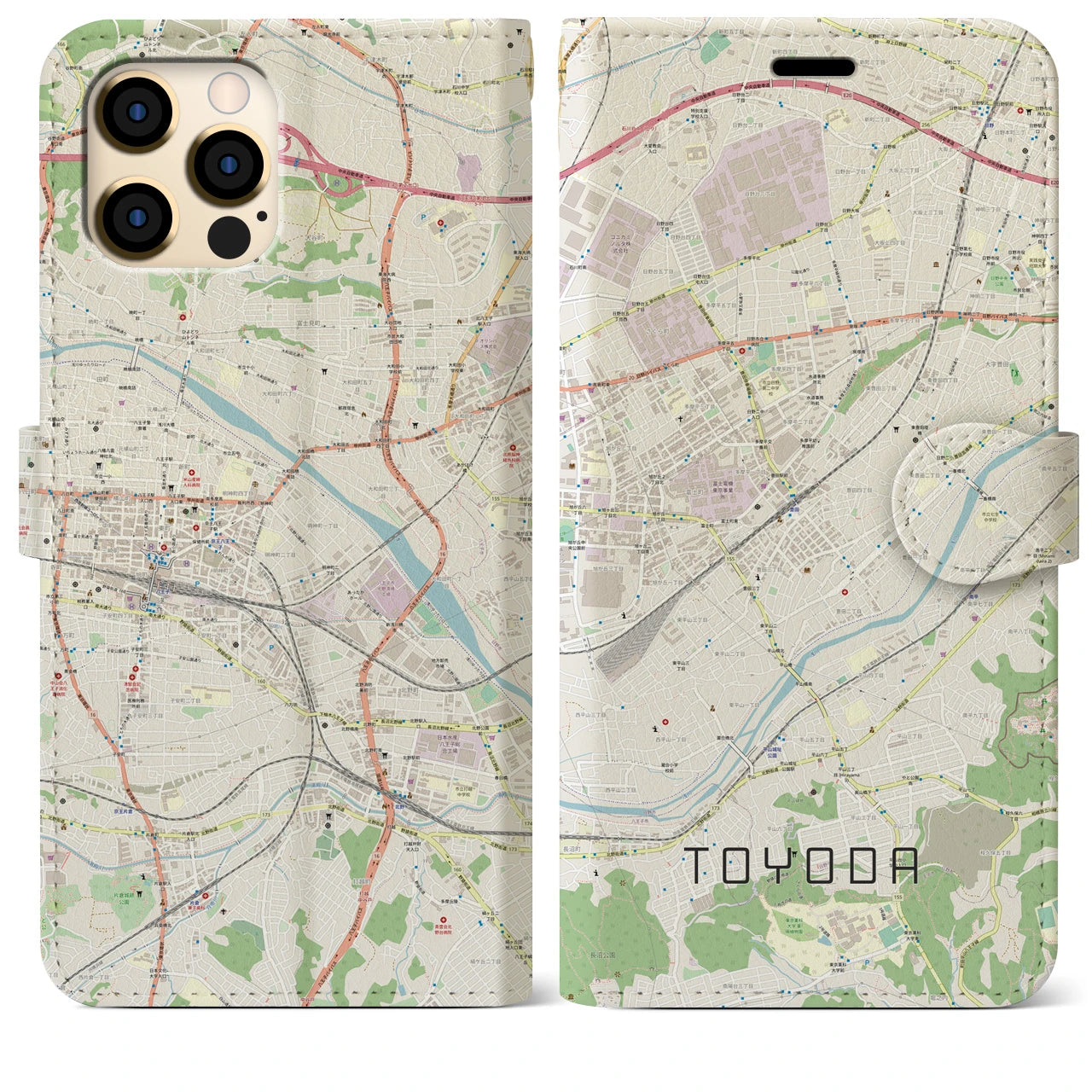 【豊田(東京都)】地図柄iPhoneケース(手帳タイプ)ナチュラル・iPhone 12 Pro Max 用