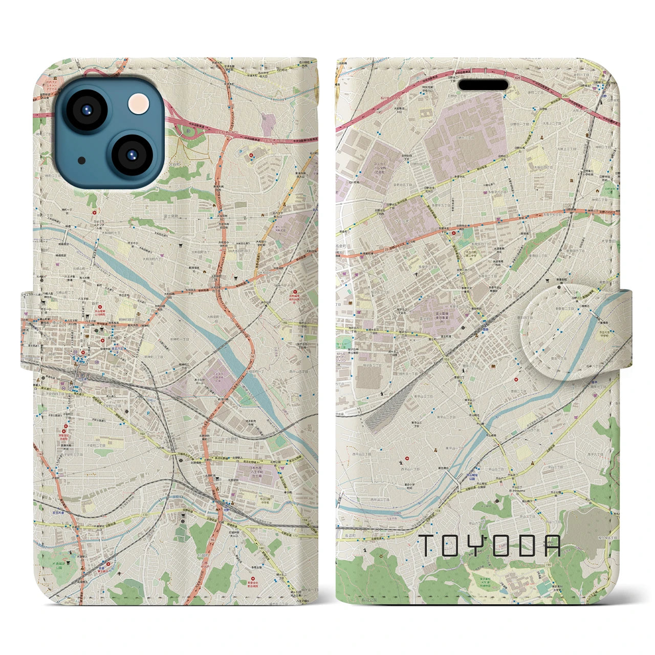 【豊田(東京都)】地図柄iPhoneケース(手帳タイプ)ナチュラル・iPhone 13 用