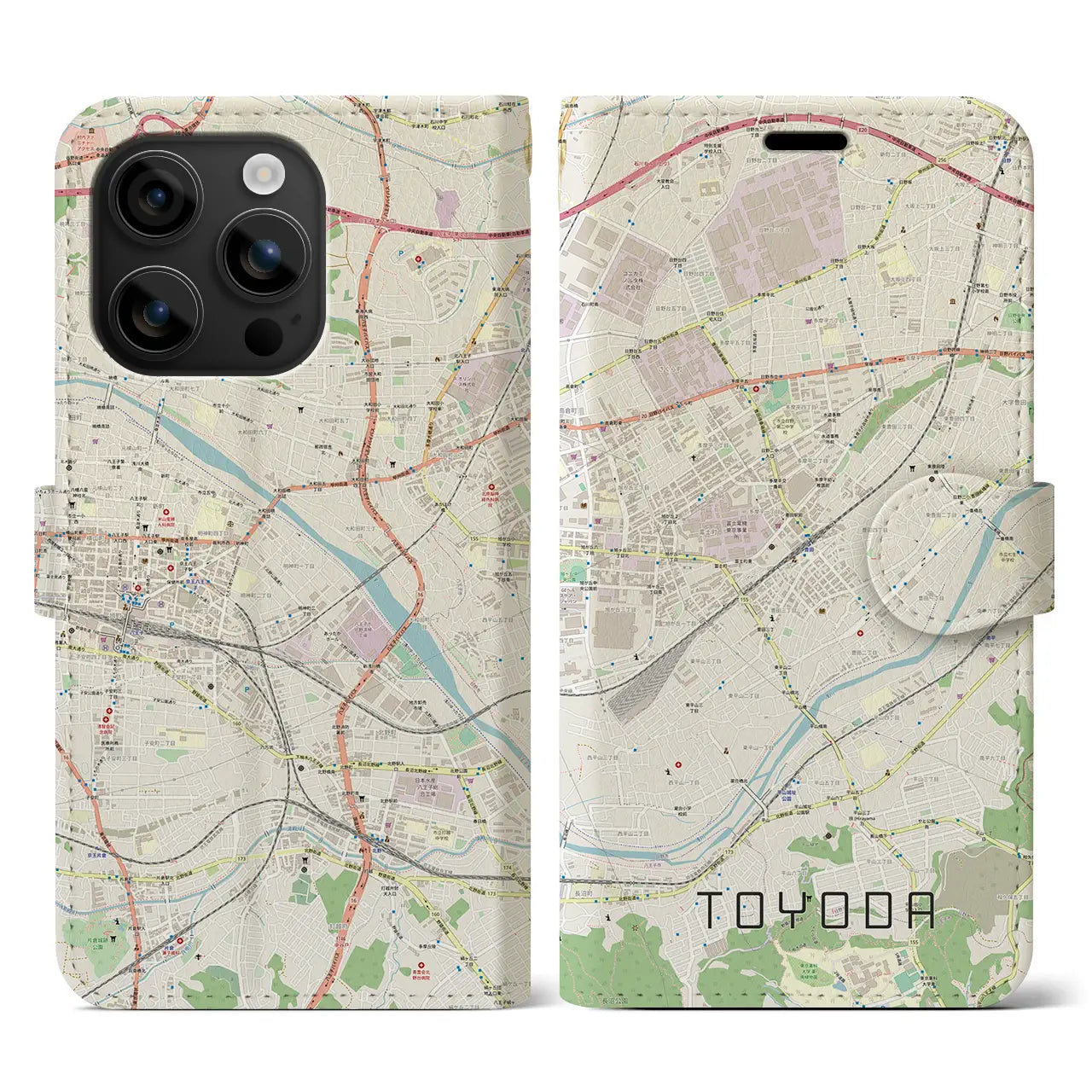 【豊田(東京都)】地図柄iPhoneケース(手帳タイプ)ナチュラル・iPhone 16 用