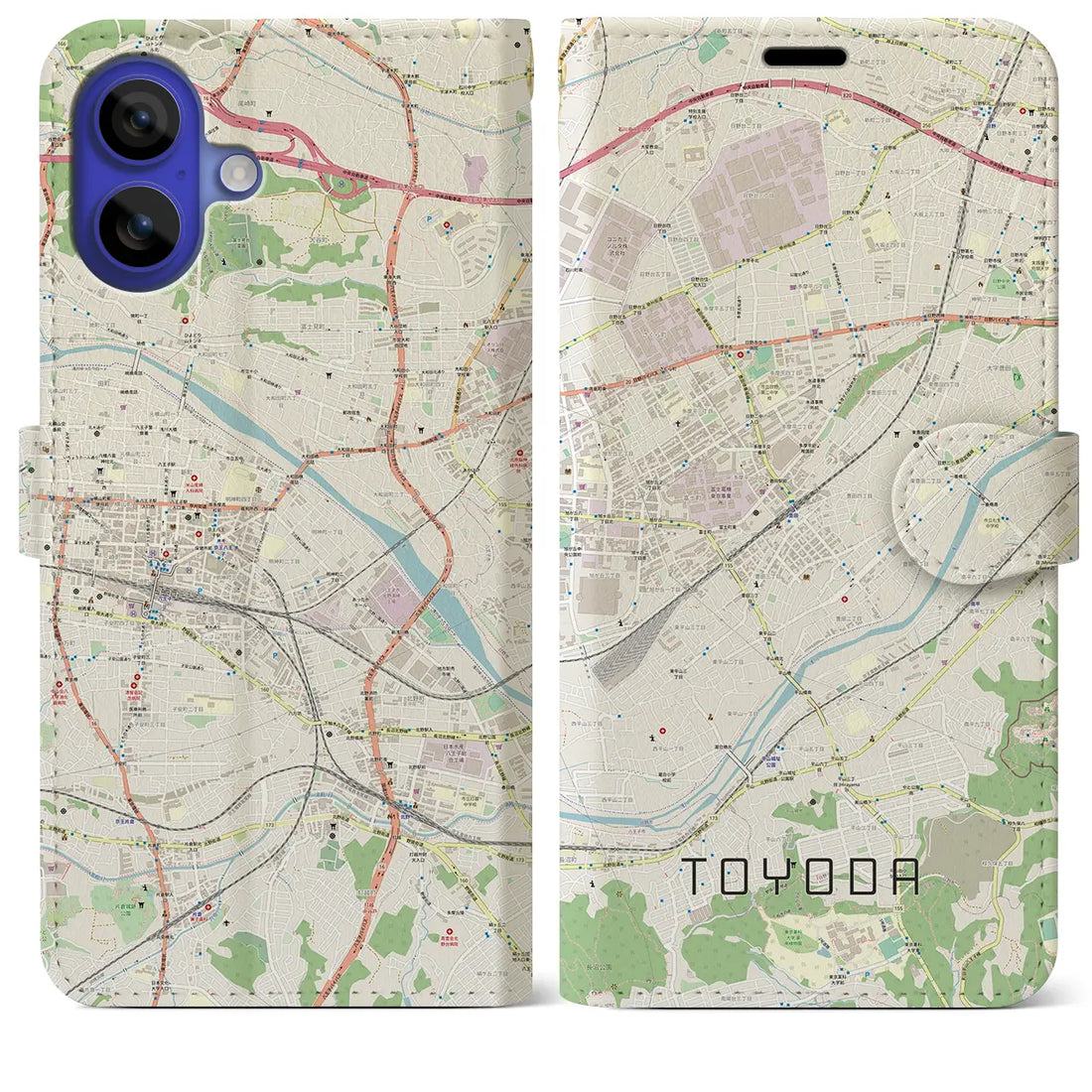 【豊田(東京都)】地図柄iPhoneケース(手帳タイプ)ナチュラル・iPhone 16 Pro Max 用