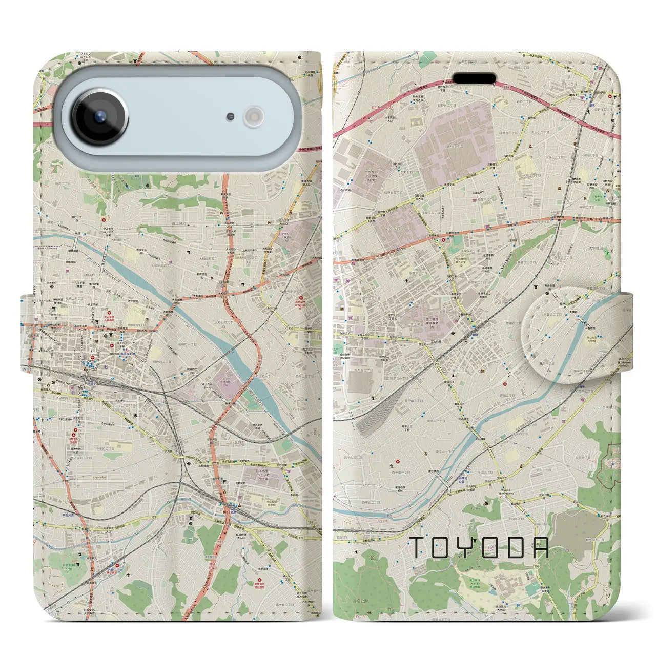 【豊田(東京都)】地図柄iPhoneケース(手帳タイプ)ナチュラル・iPhone 17 Pro Max 用