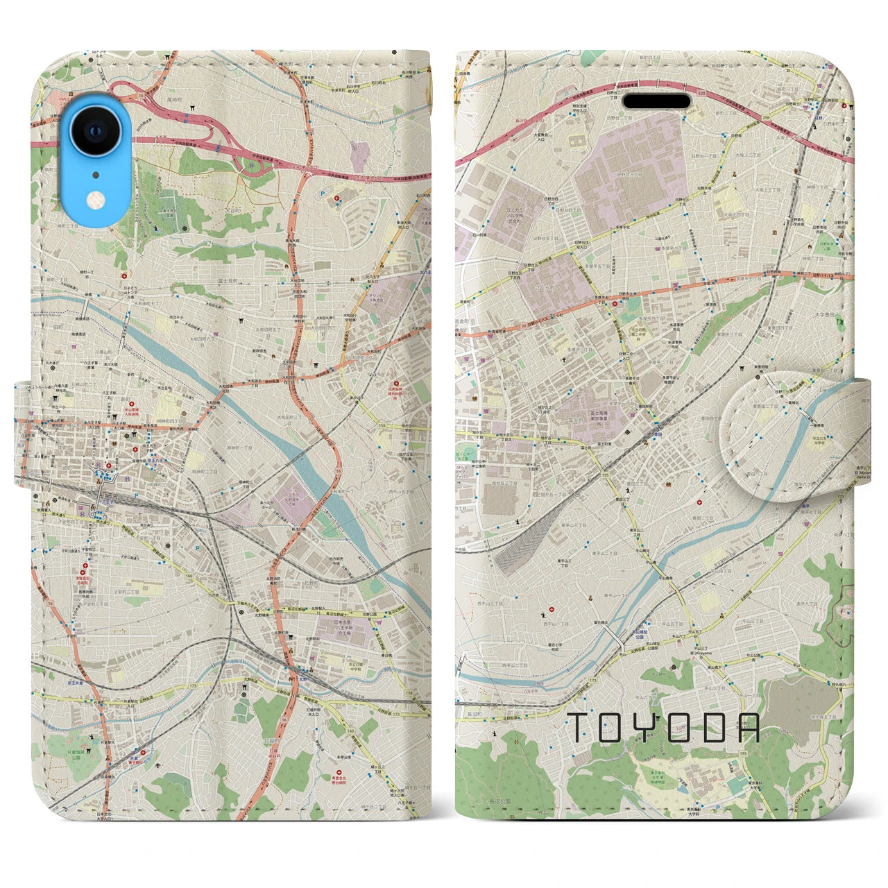 【豊田(東京都)】地図柄iPhoneケース(手帳タイプ)ナチュラル・iPhone XR 用