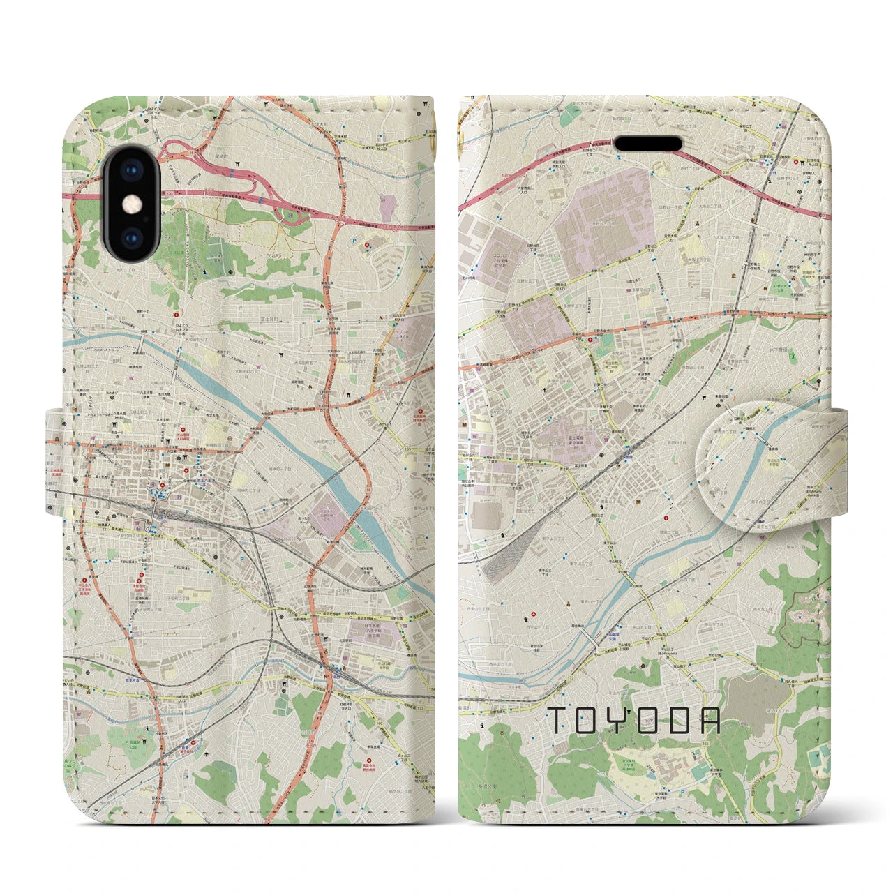 【豊田(東京都)】地図柄iPhoneケース(手帳タイプ)ナチュラル・iPhone XS / X 用