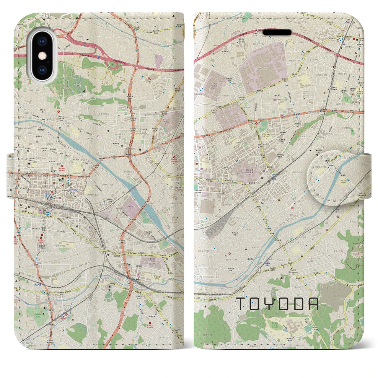 【豊田(東京都)】地図柄iPhoneケース(手帳タイプ)ナチュラル・iPhone XS Max 用