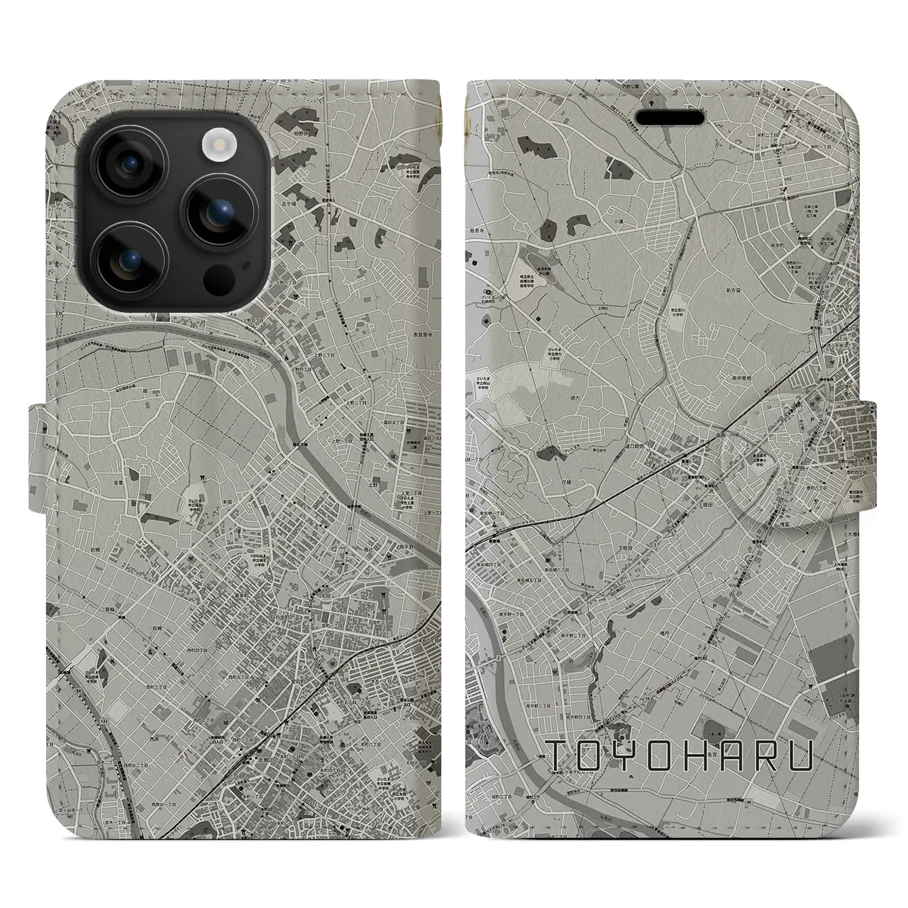 【豊春(埼玉県)】地図柄iPhoneケース(手帳タイプ)モノトーン・iPhone 16 用
