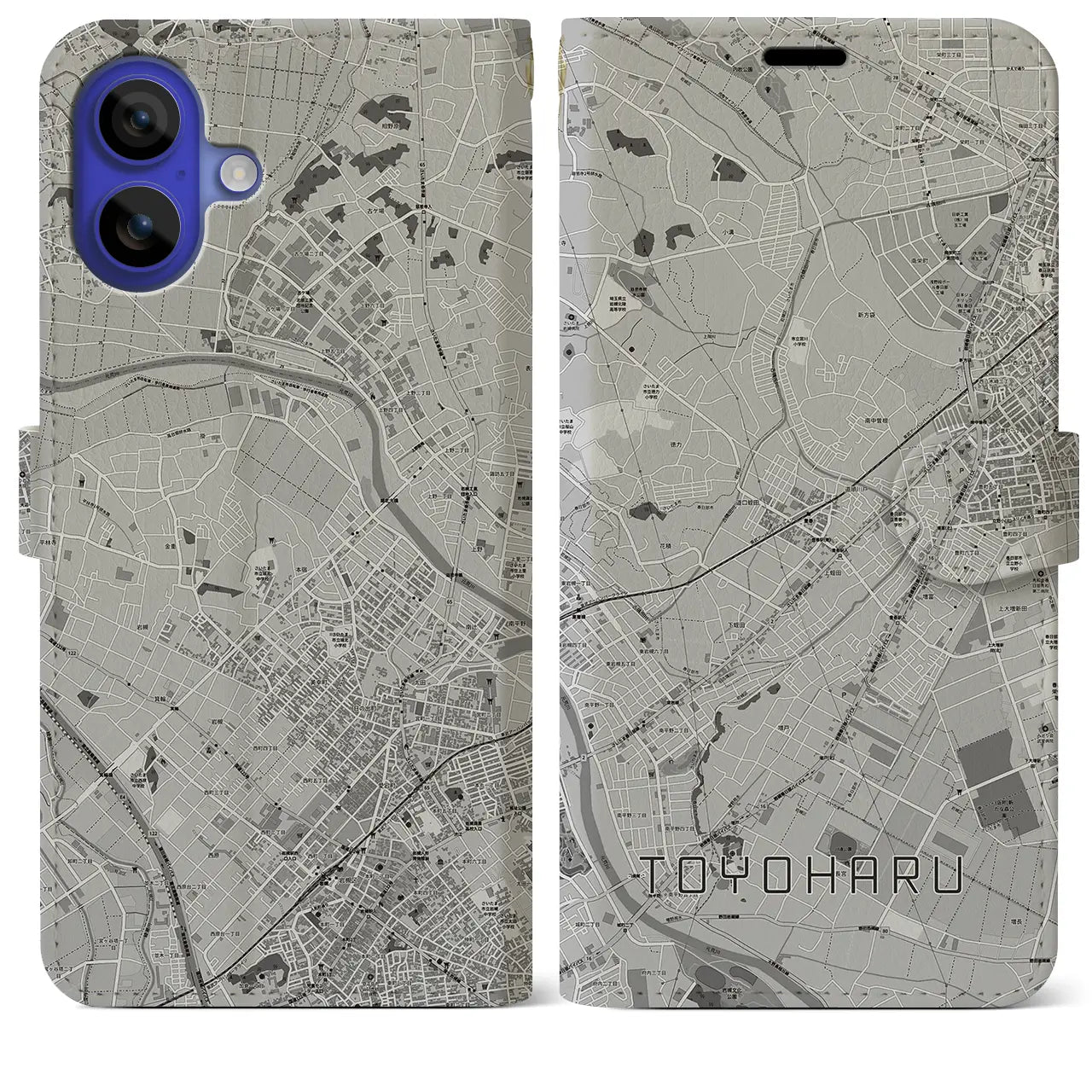 【豊春(埼玉県)】地図柄iPhoneケース(手帳タイプ)モノトーン・iPhone 16 Pro Max 用