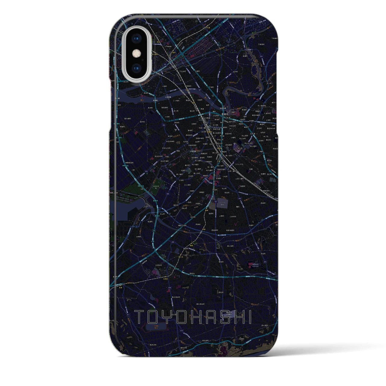 【豊橋(愛知県)】地図柄iPhoneケース(バックカバータイプ)ブラック・iPhone XS Max 用
