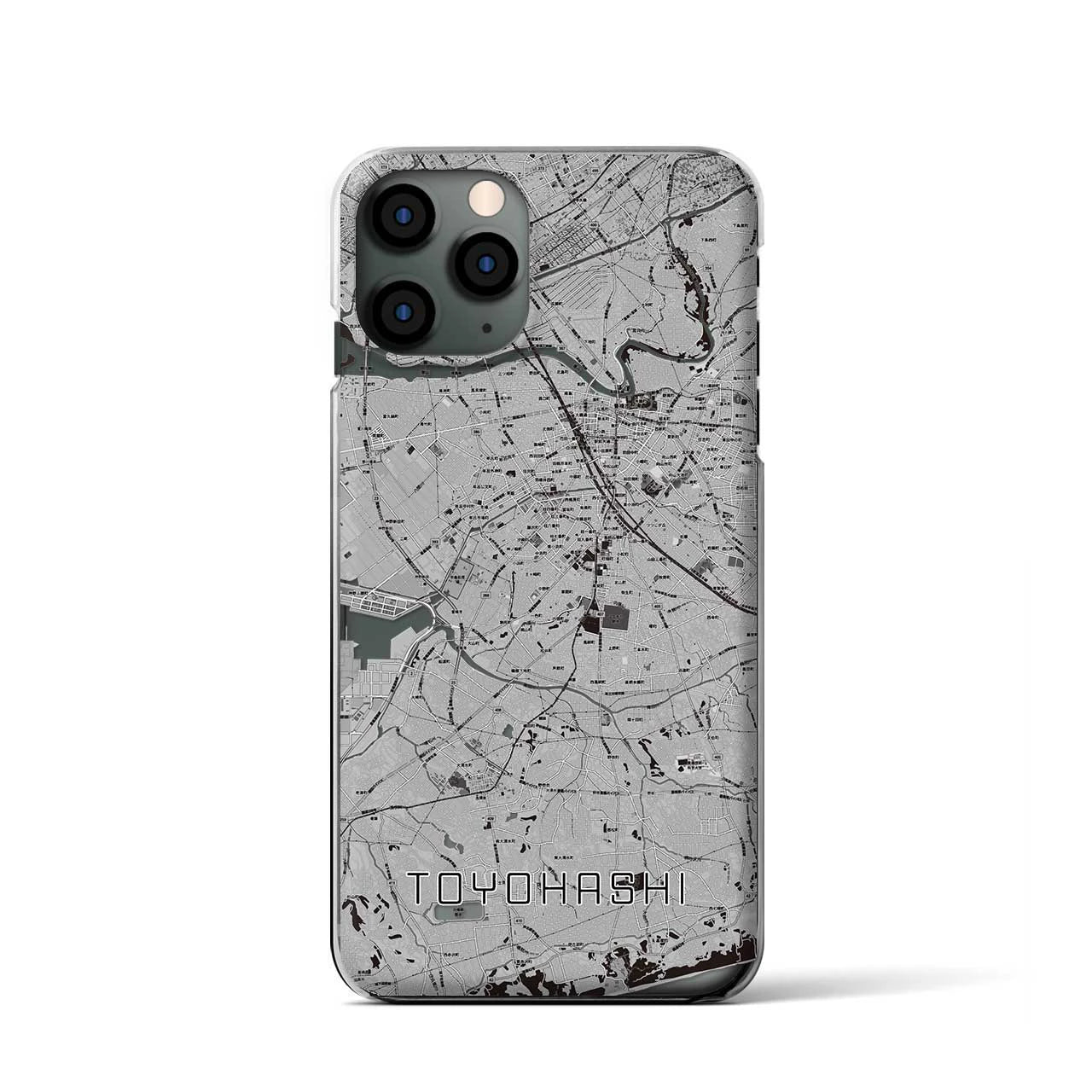 【豊橋(愛知県)】地図柄iPhoneケース(クリアタイプ)モノトーン・iPhone 11 Pro 用
