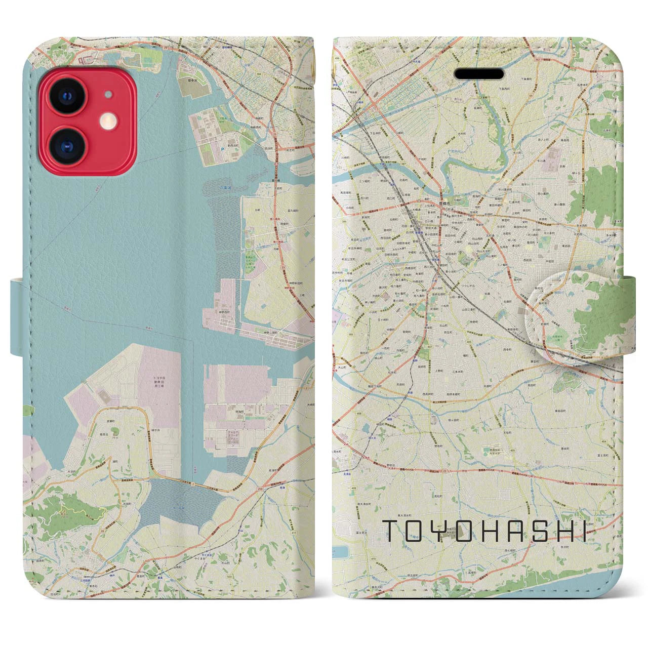【豊橋(愛知県)】地図柄iPhoneケース(手帳タイプ)ナチュラル・iPhone 11 用