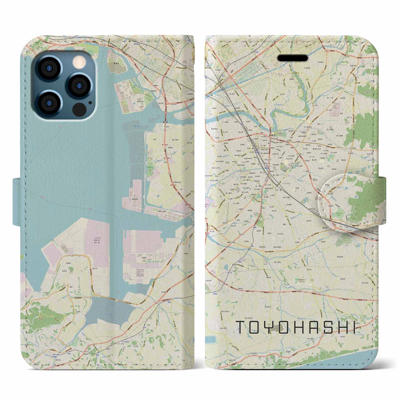 【豊橋(愛知県)】地図柄iPhoneケース(手帳タイプ)ナチュラル・iPhone 12 / 12 Pro 用