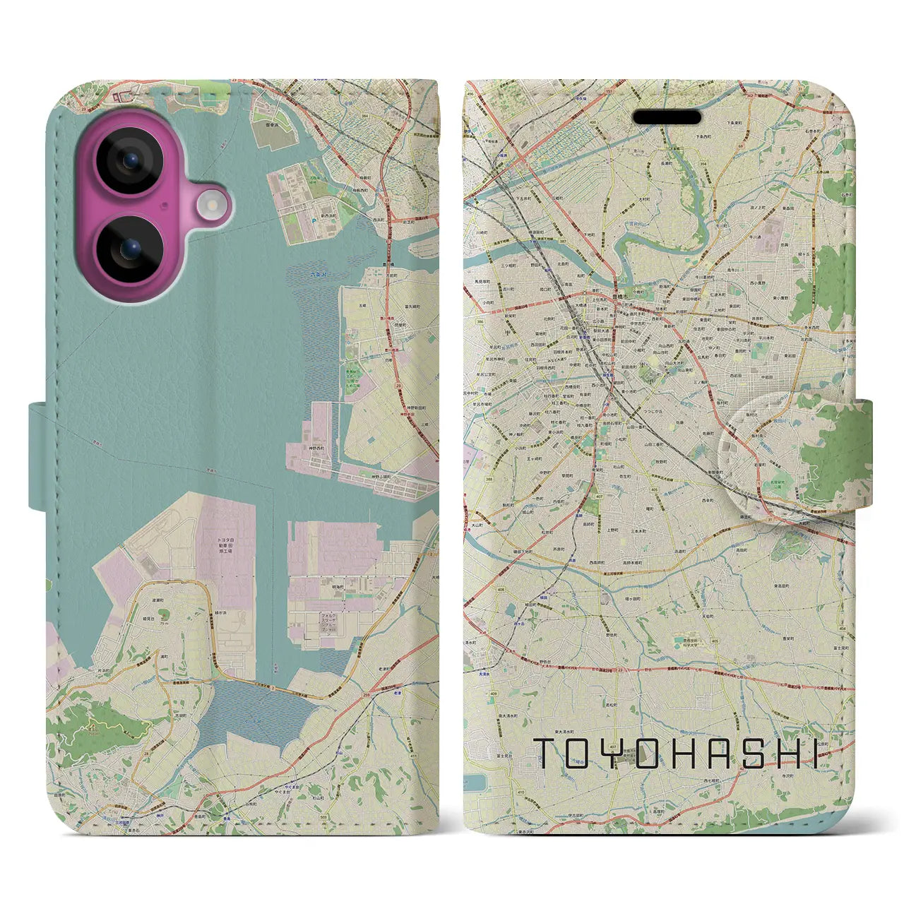 【豊橋(愛知県)】地図柄iPhoneケース(手帳タイプ)ナチュラル・iPhone 16 Pro 用