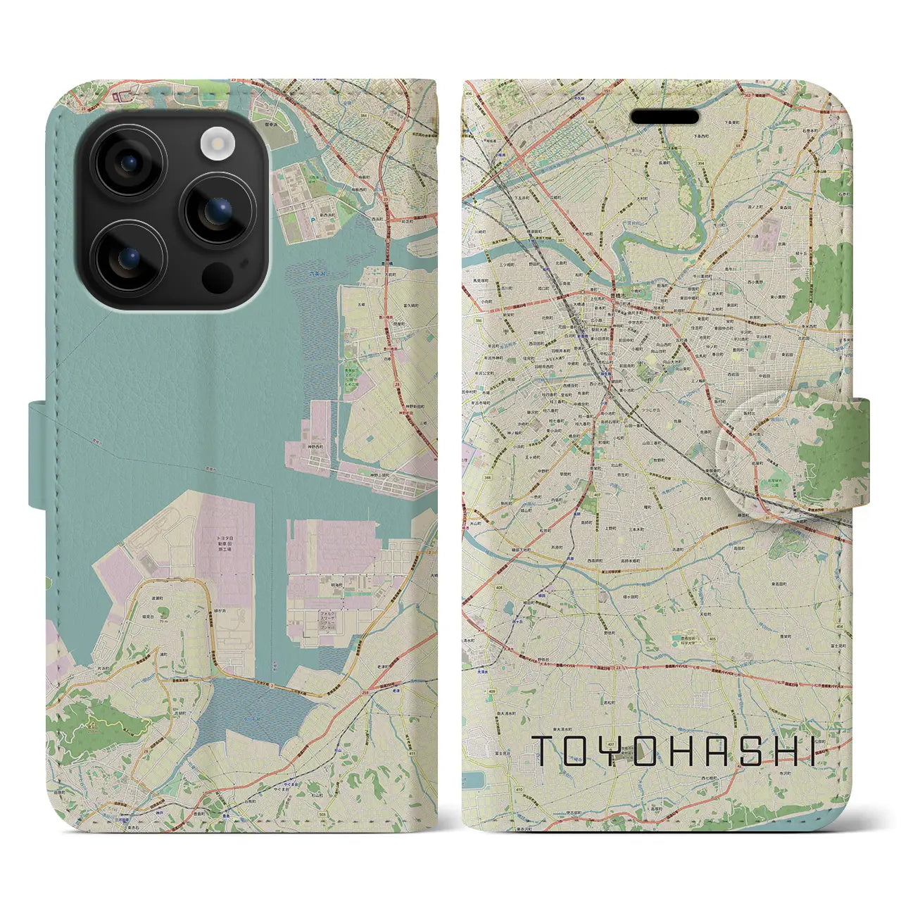 【豊橋(愛知県)】地図柄iPhoneケース(手帳タイプ)ナチュラル・iPhone 16 用