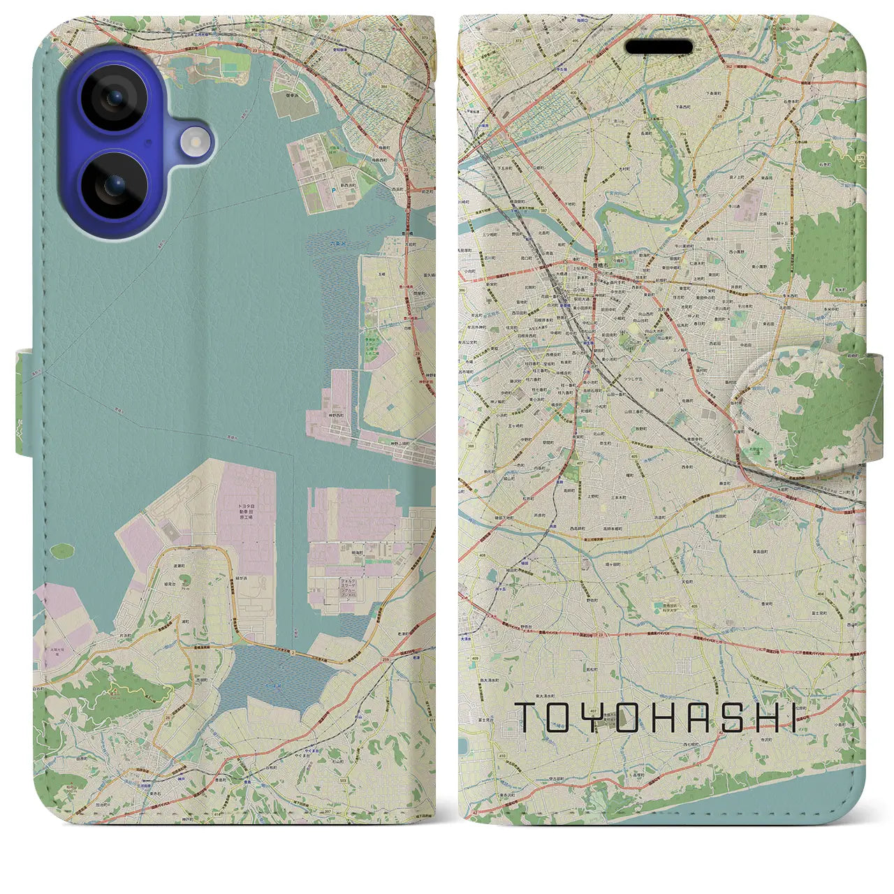 【豊橋(愛知県)】地図柄iPhoneケース(手帳タイプ)ナチュラル・iPhone 16 Pro Max 用