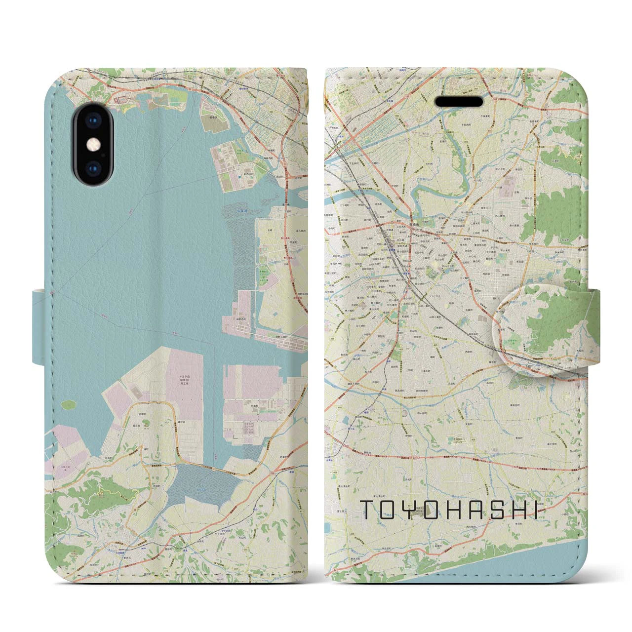 【豊橋(愛知県)】地図柄iPhoneケース(手帳タイプ)ナチュラル・iPhone XS / X 用