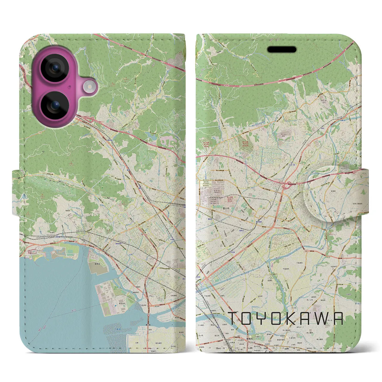 【豊川(愛知県)】地図柄iPhoneケース(手帳タイプ)ナチュラル・iPhone 16 Pro 用