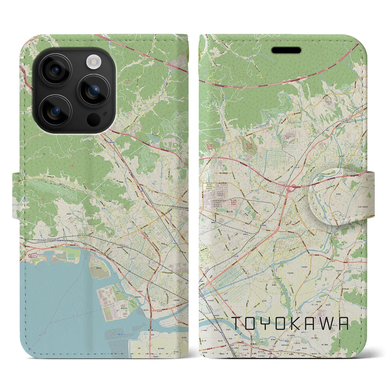 【豊川(愛知県)】地図柄iPhoneケース(手帳タイプ)ナチュラル・iPhone 16 用