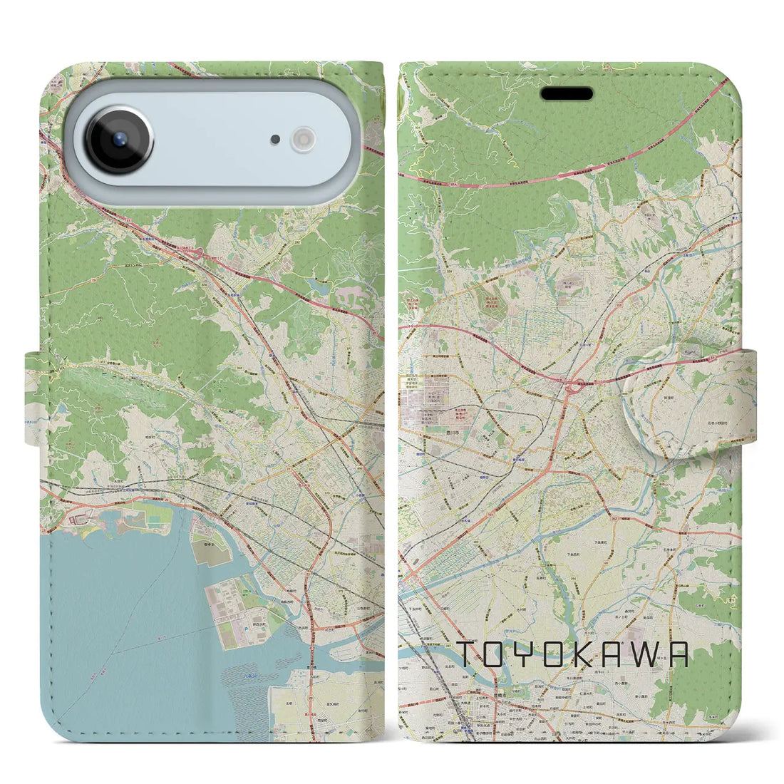 【豊川(愛知県)】地図柄iPhoneケース(手帳タイプ)ナチュラル・iPhone 17 Pro Max 用