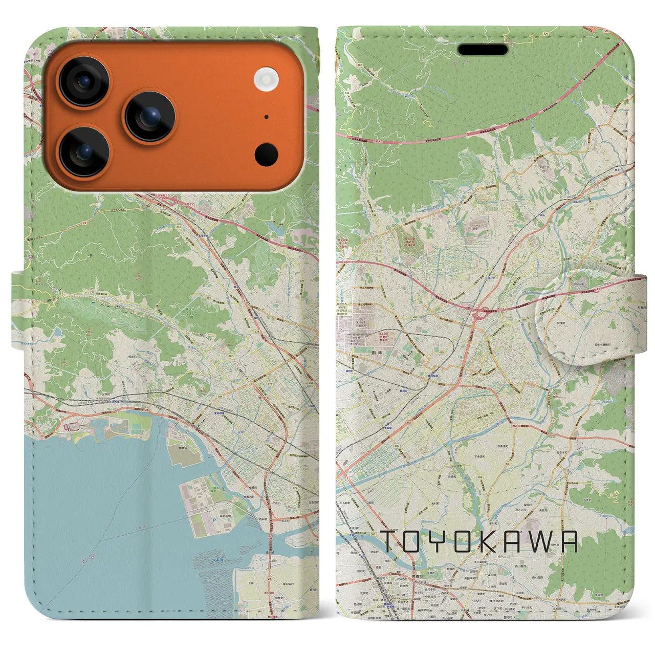 【豊川(愛知県)】地図柄iPhoneケース(手帳タイプ)