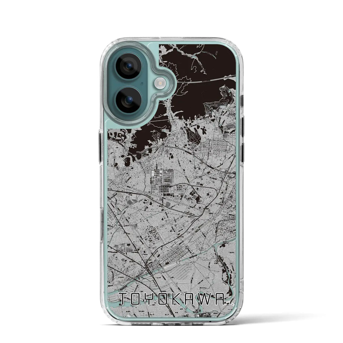 【豊川(愛知県)】地図柄iPhoneケース(MagSafeタイプ)モノトーン・iPhone 16 Pro 用