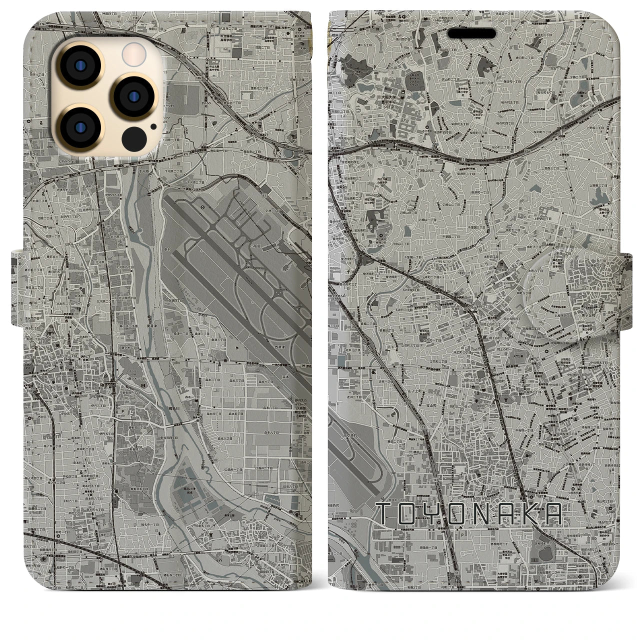 【豊中(大阪府)】地図柄iPhoneケース(手帳タイプ)モノトーン・iPhone 12 Pro Max 用