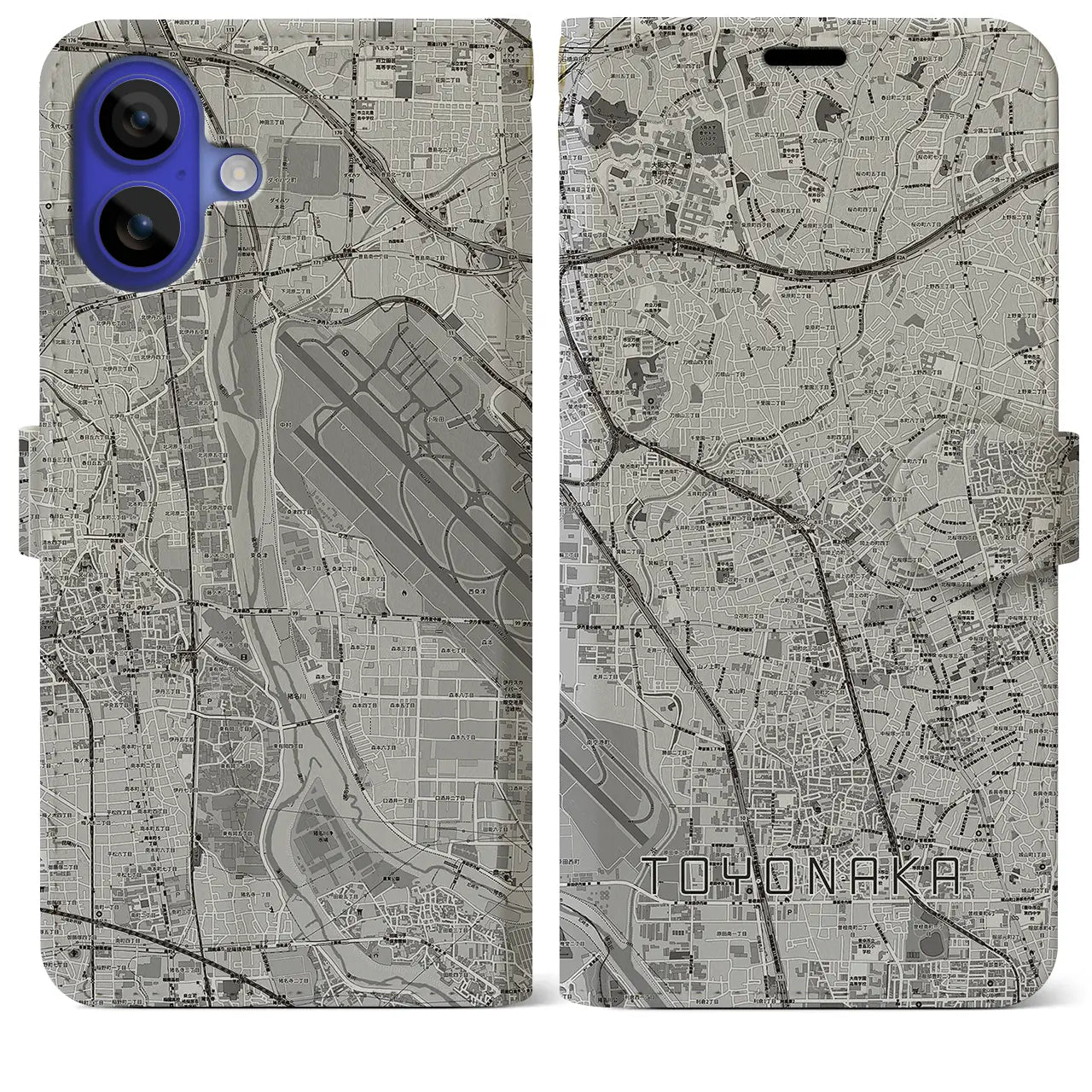 【豊中(大阪府)】地図柄iPhoneケース(手帳タイプ)モノトーン・iPhone 16 Pro Max 用