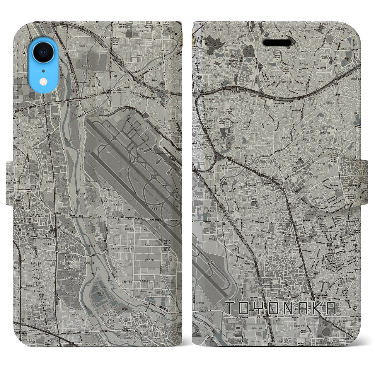 【豊中(大阪府)】地図柄iPhoneケース(手帳タイプ)モノトーン・iPhone XR 用