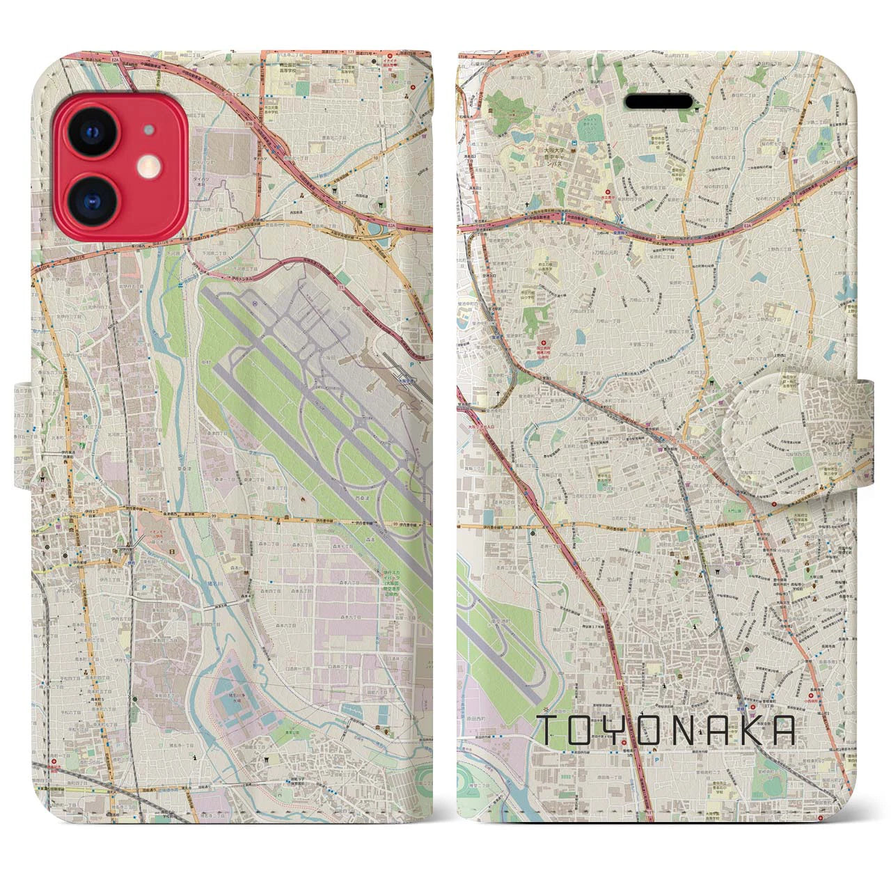 【豊中(大阪府)】地図柄iPhoneケース(手帳タイプ)ナチュラル・iPhone 11 用