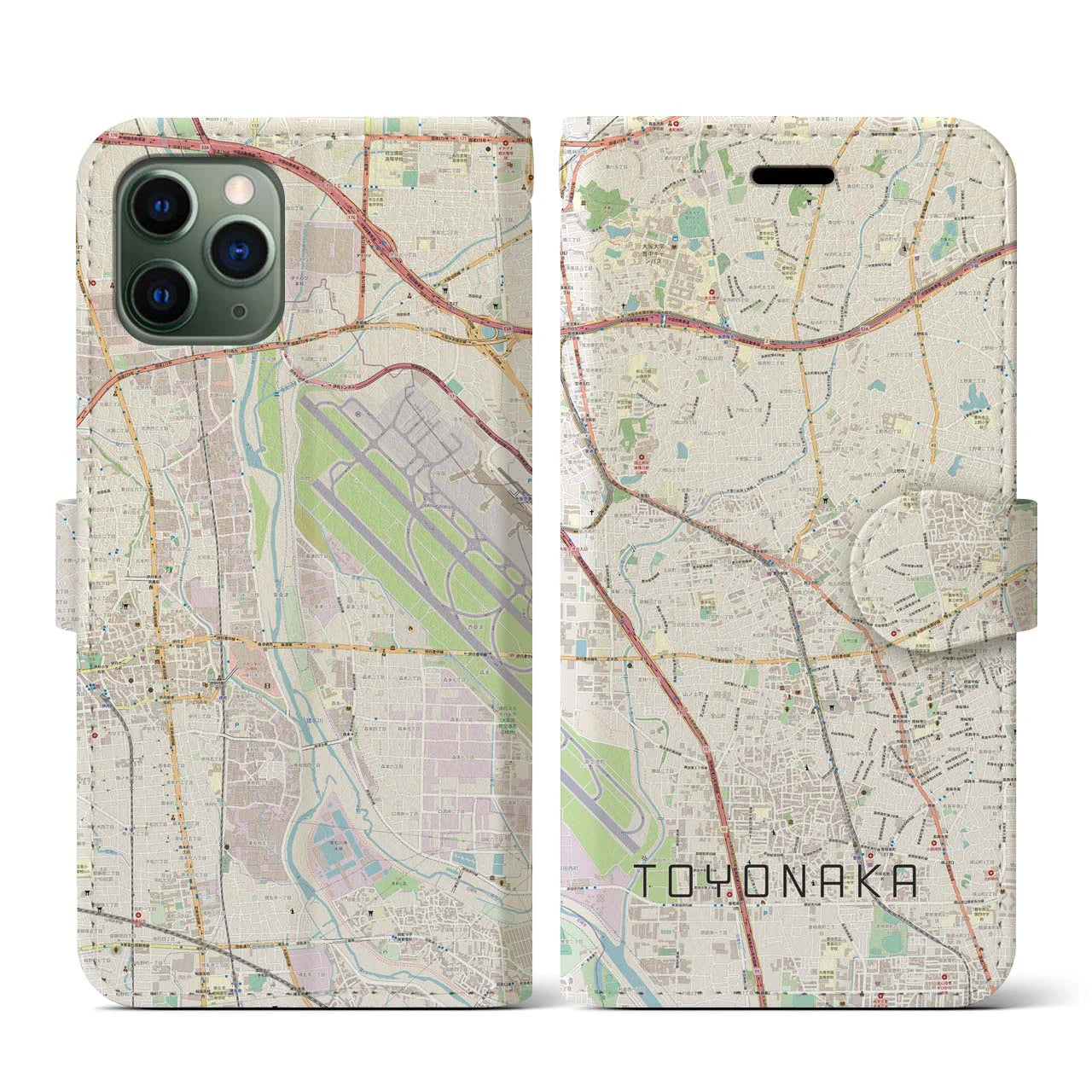 【豊中(大阪府)】地図柄iPhoneケース(手帳タイプ)ナチュラル・iPhone 11 Pro 用