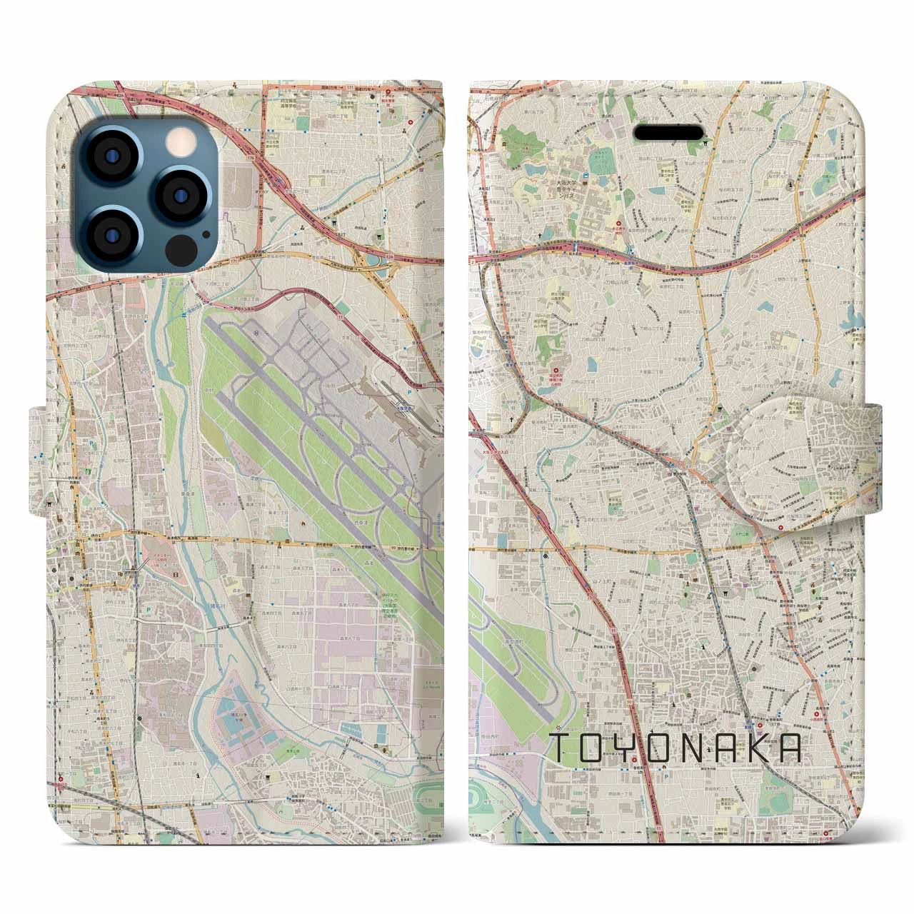 【豊中(大阪府)】地図柄iPhoneケース(手帳タイプ)ナチュラル・iPhone 12 / 12 Pro 用