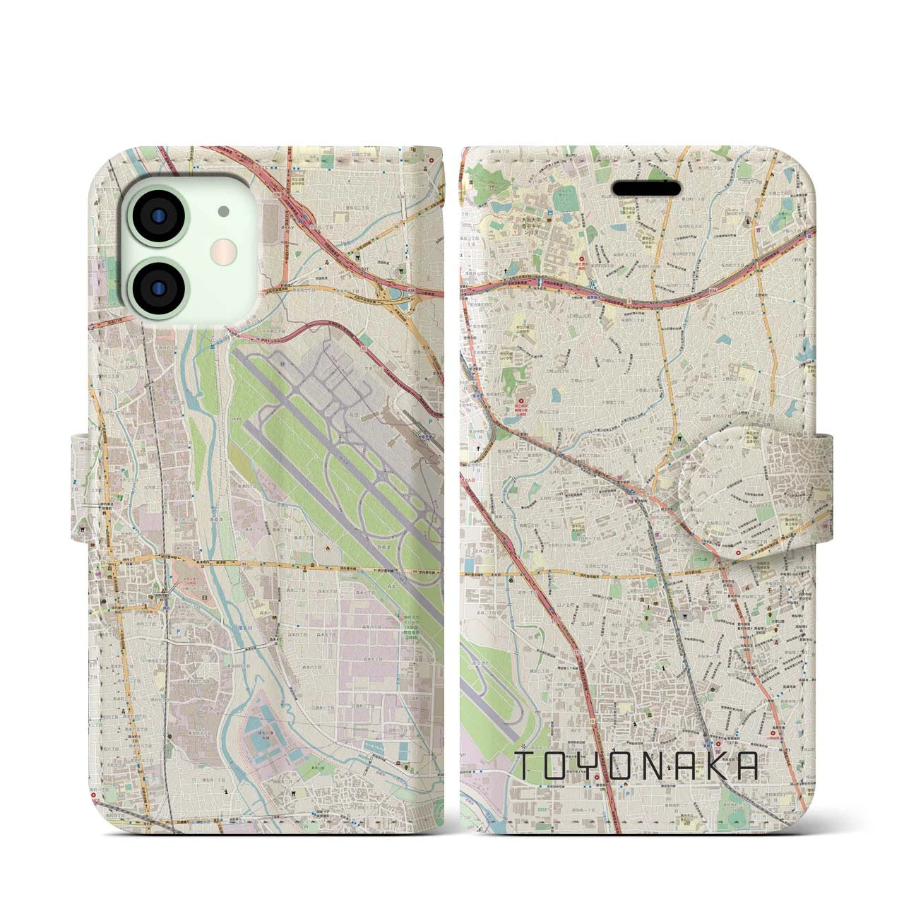 【豊中(大阪府)】地図柄iPhoneケース(手帳タイプ)ナチュラル・iPhone 12 mini 用