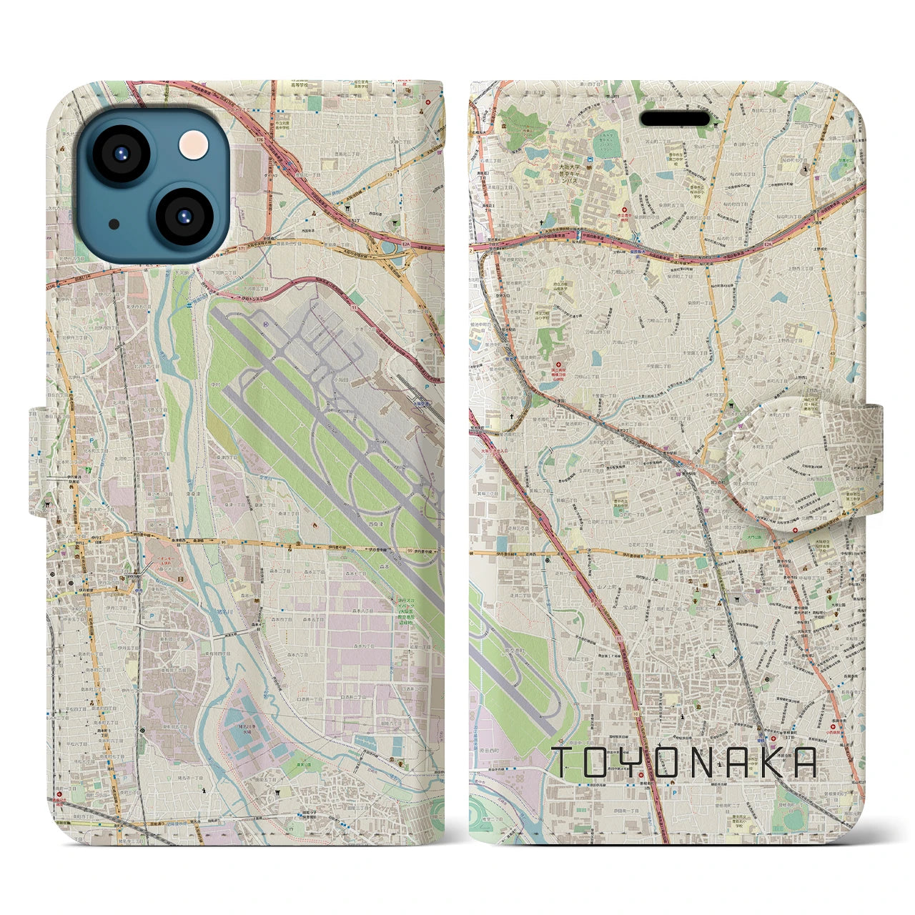 【豊中(大阪府)】地図柄iPhoneケース(手帳タイプ)ナチュラル・iPhone 13 用