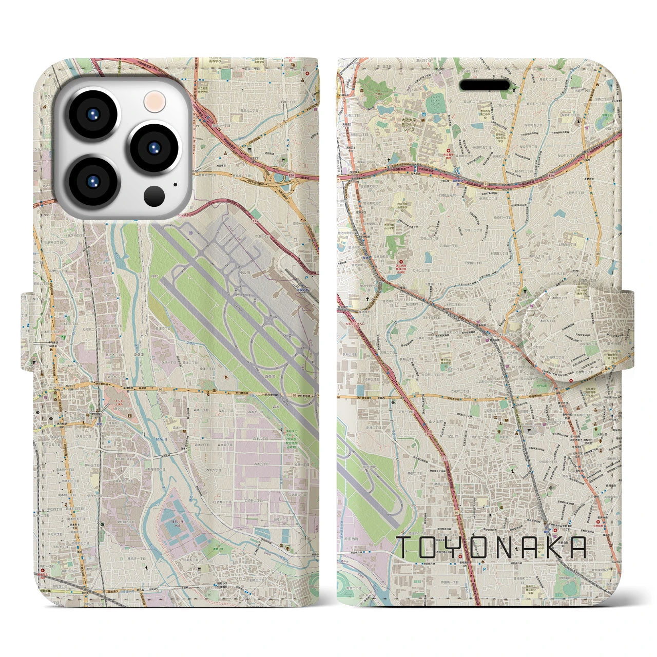 【豊中(大阪府)】地図柄iPhoneケース(手帳タイプ)ナチュラル・iPhone 13 Pro 用