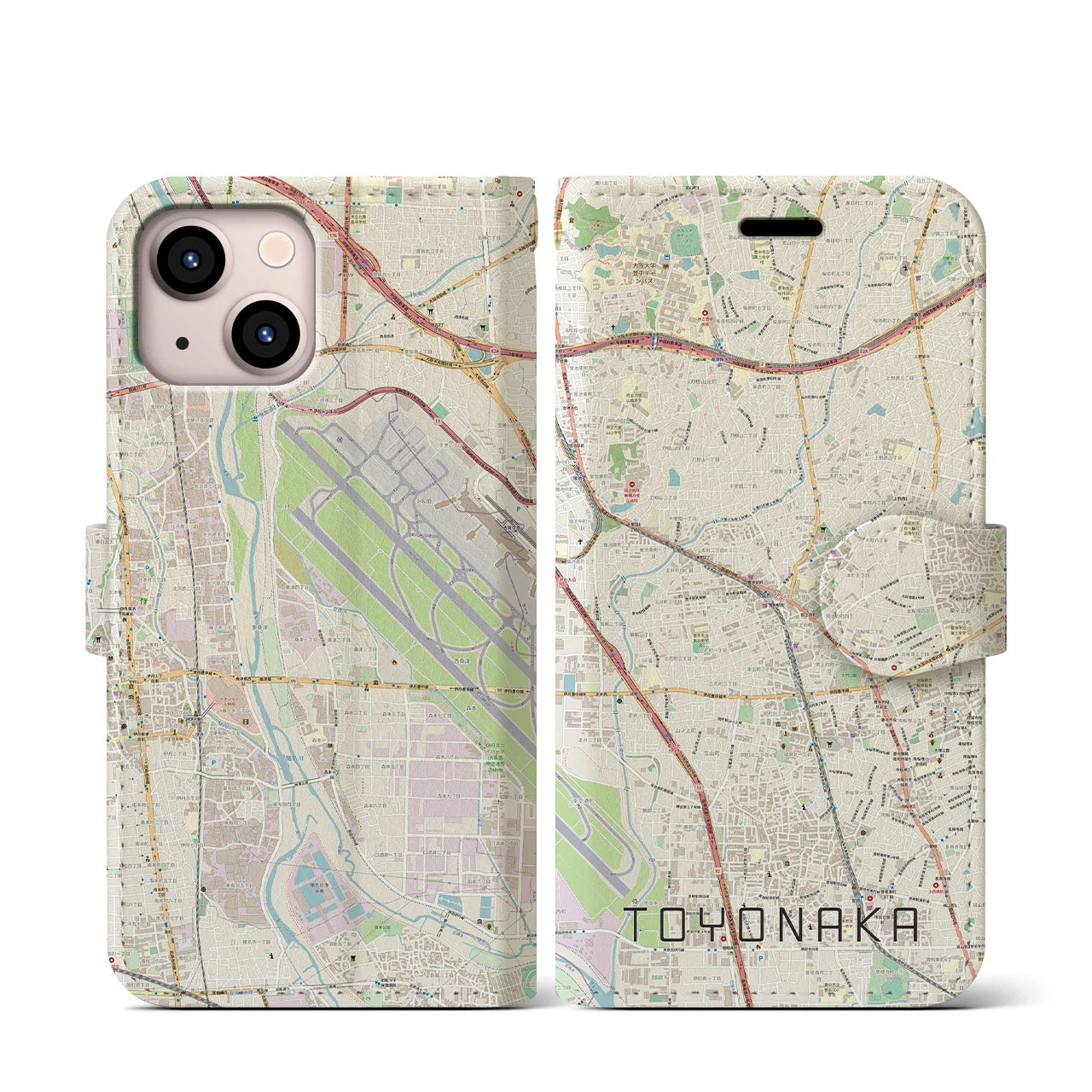 【豊中(大阪府)】地図柄iPhoneケース(手帳タイプ)ナチュラル・iPhone 13 mini 用