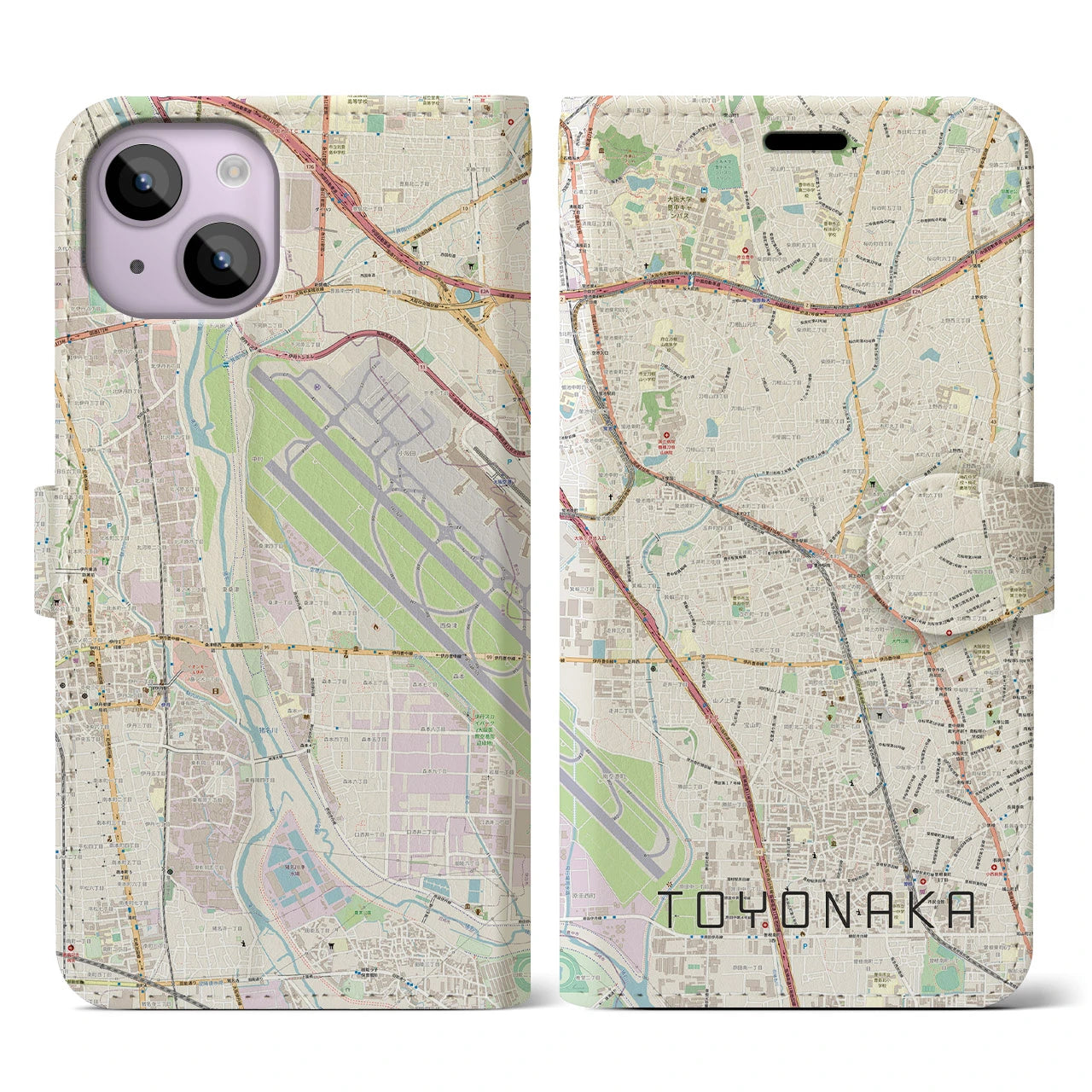 【豊中(大阪府)】地図柄iPhoneケース(手帳タイプ)ナチュラル・iPhone 14 用