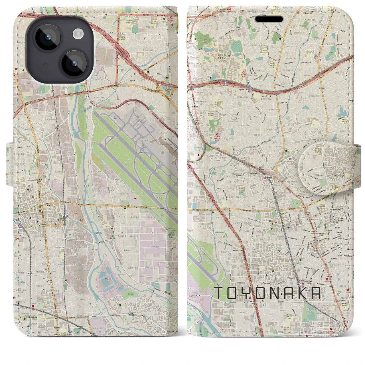 【豊中(大阪府)】地図柄iPhoneケース(手帳タイプ)ナチュラル・iPhone 14 Plus 用