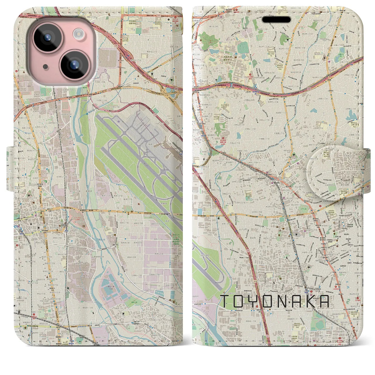 【豊中(大阪府)】地図柄iPhoneケース(手帳タイプ)ナチュラル・iPhone 15 Plus 用
