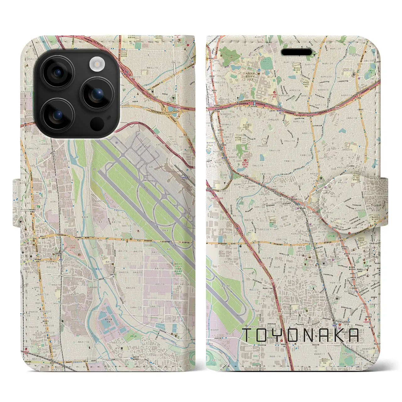 【豊中(大阪府)】地図柄iPhoneケース(手帳タイプ)ナチュラル・iPhone 16 用