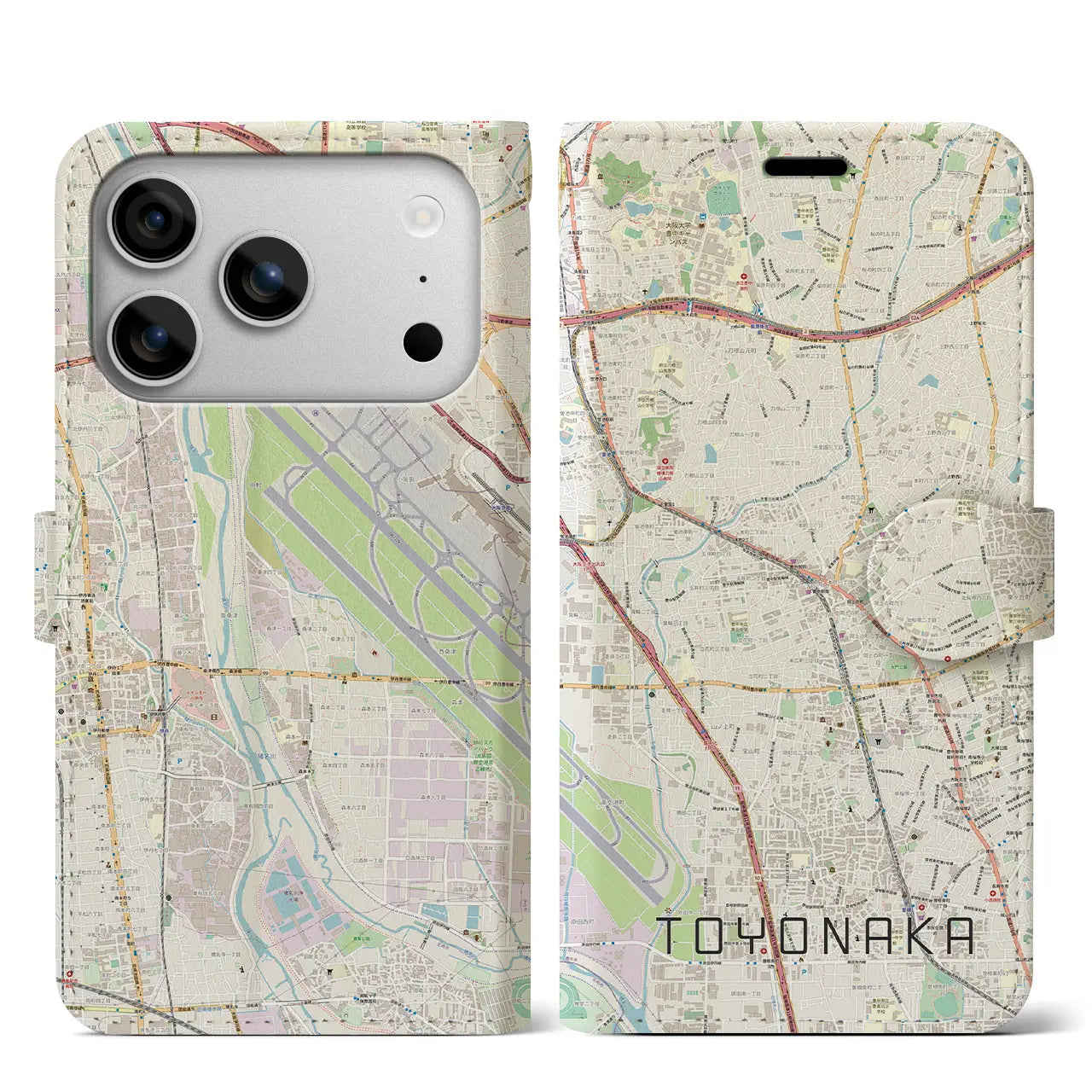 【豊中(大阪府)】地図柄iPhoneケース(手帳タイプ)ナチュラル・iPhone 17 Pro Max 用