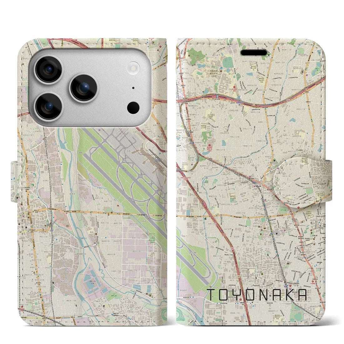 【豊中(大阪府)】地図柄iPhoneケース(手帳タイプ)ナチュラル・iPhone 17 Pro Max 用