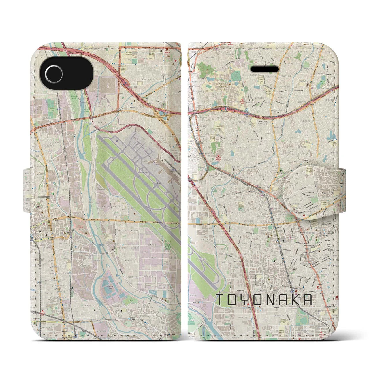【豊中(大阪府)】地図柄iPhoneケース(手帳タイプ)ナチュラル・iPhone SE(第3 / 第2世代) / 8 / 7 / 6s / 6 用
