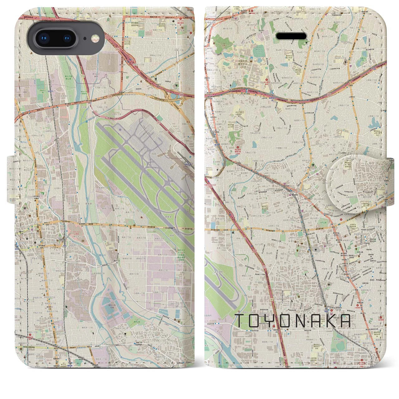 【豊中(大阪府)】地図柄iPhoneケース(手帳タイプ)ナチュラル・iPhone 8Plus /7Plus / 6sPlus / 6Plus 用