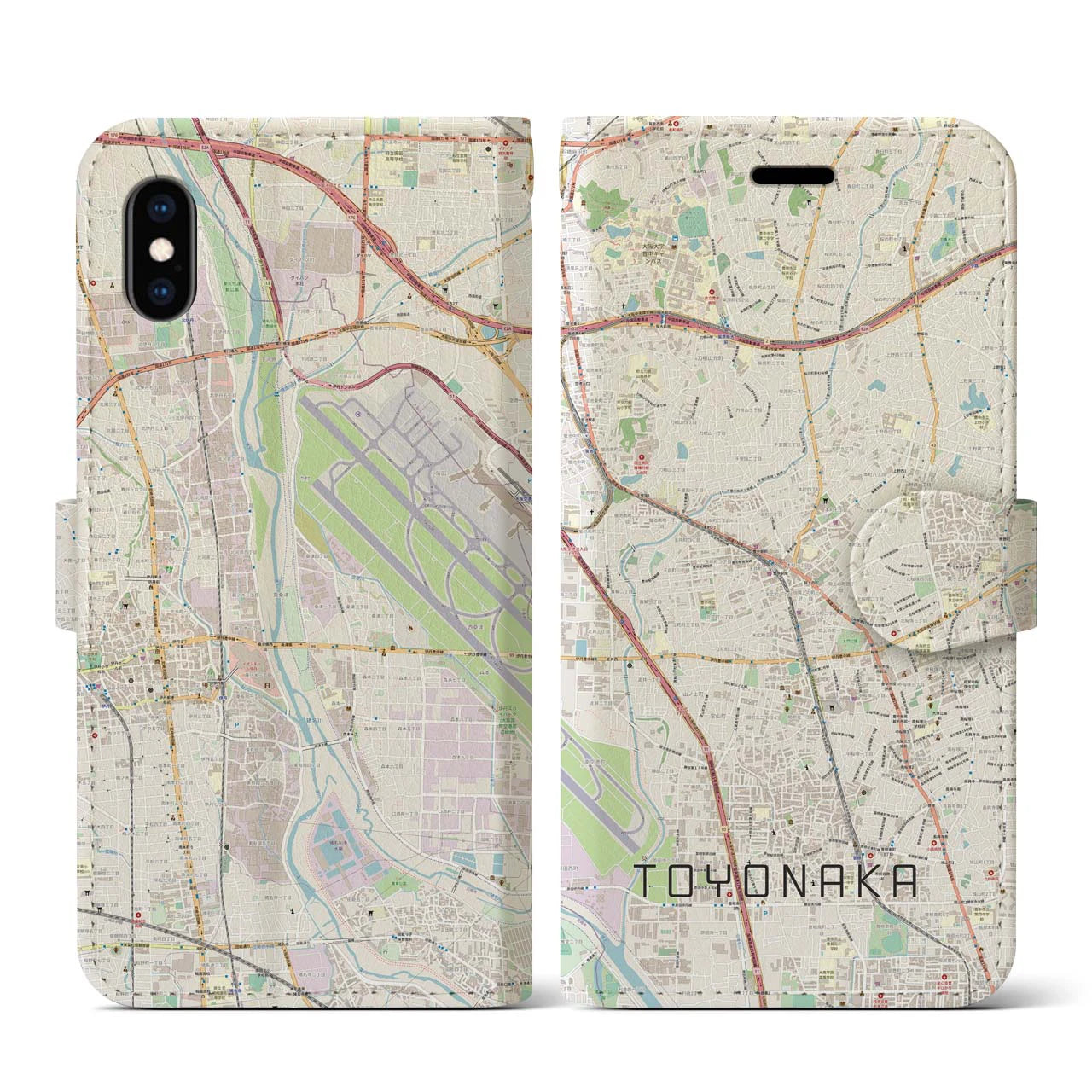 【豊中(大阪府)】地図柄iPhoneケース(手帳タイプ)ナチュラル・iPhone XS / X 用