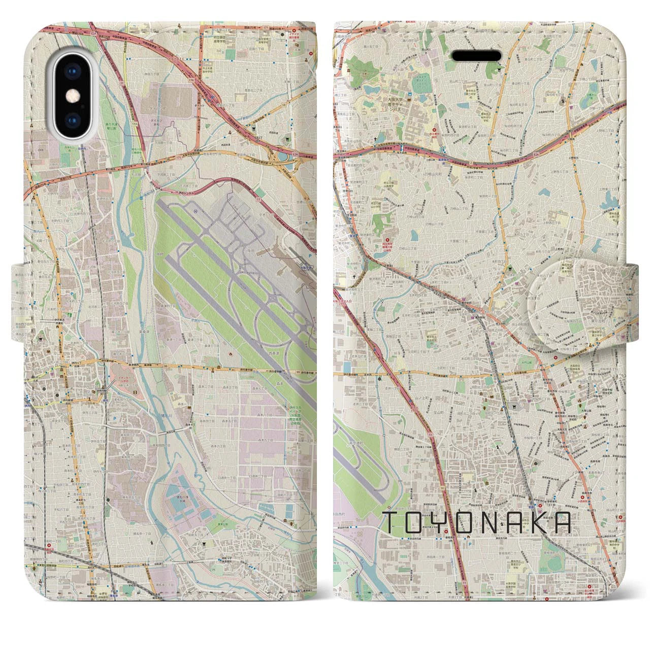 【豊中(大阪府)】地図柄iPhoneケース(手帳タイプ)ナチュラル・iPhone XS Max 用