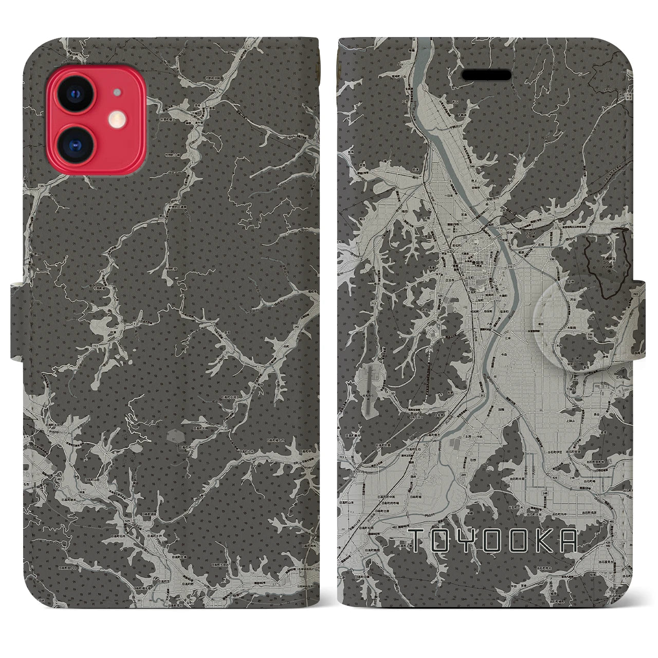 【豊岡(兵庫県)】地図柄iPhoneケース(手帳タイプ)モノトーン・iPhone 11 用