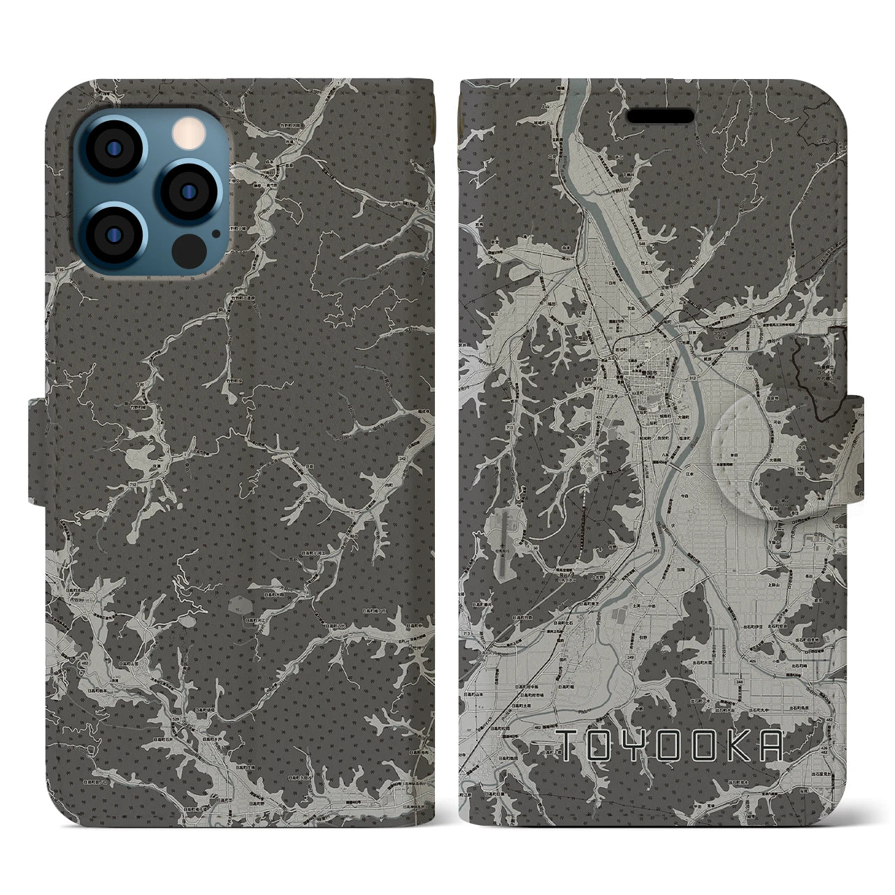 【豊岡(兵庫県)】地図柄iPhoneケース(手帳タイプ)モノトーン・iPhone 12 / 12 Pro 用