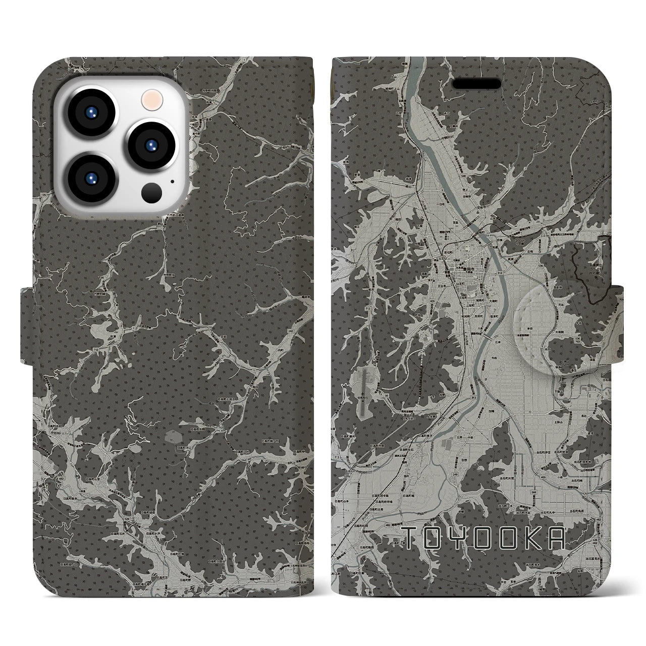 【豊岡(兵庫県)】地図柄iPhoneケース(手帳タイプ)モノトーン・iPhone 13 Pro 用