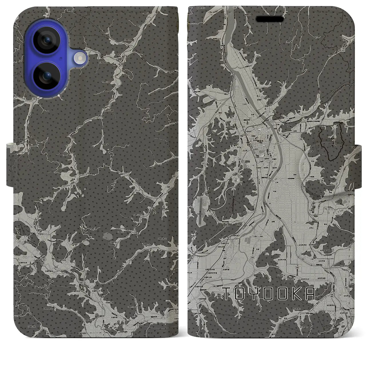 【豊岡(兵庫県)】地図柄iPhoneケース(手帳タイプ)モノトーン・iPhone 16 Pro Max 用