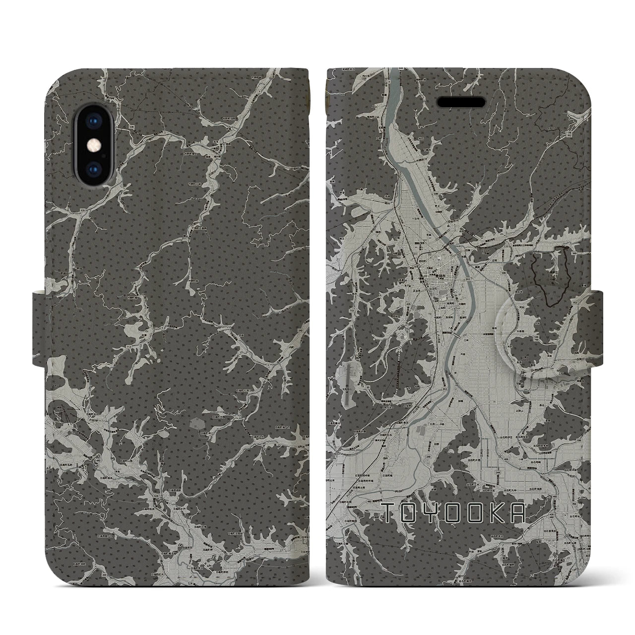 【豊岡(兵庫県)】地図柄iPhoneケース(手帳タイプ)モノトーン・iPhone XS / X 用